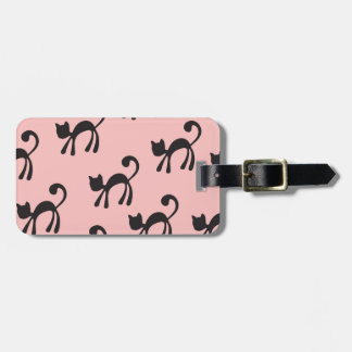 Artsy Black Cats on Pink Luggage Tag