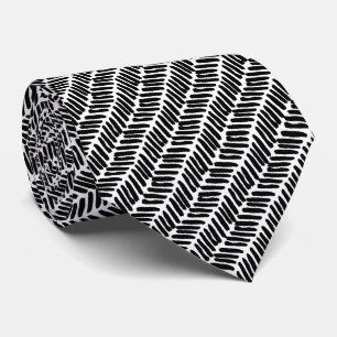 Artsy Black Grey White Abstract Zigzag Stripes Tie