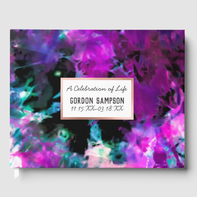 Artsy Black Purple Tie Dye Celebration of Life Guest Book (Front)