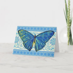 Artsy Blue Butterfly on Art Deco Pattern Card