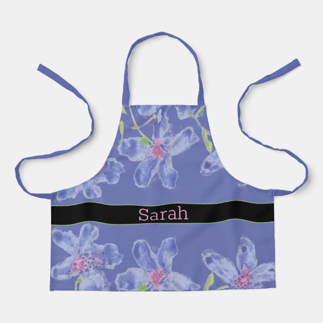 Artsy Blue Floral All-Over Print Apron (Front)