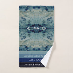 Artsy blue sand green colour coastal custom hand towel