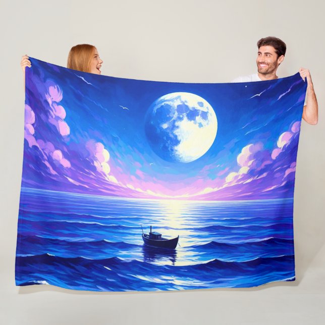Artsy Boat Scene Fleece Blanket (In Situ)