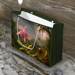 Artsy Brazilian Cattelya Orchid and 3 Hummingbirds Large Gift Bag