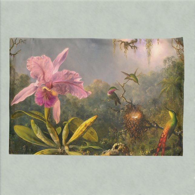 Artsy Brazilian Cattelya Orchid and 3 Hummingbirds Pillowcase (Creator Uploaded)