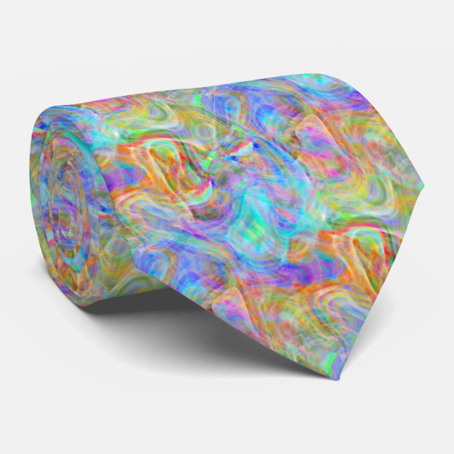 Artsy Bright Colourful Retro Wave Swirls Pattern Tie (Rolled)