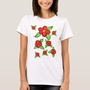 Artsy Bright Red Flowered T-Shirt