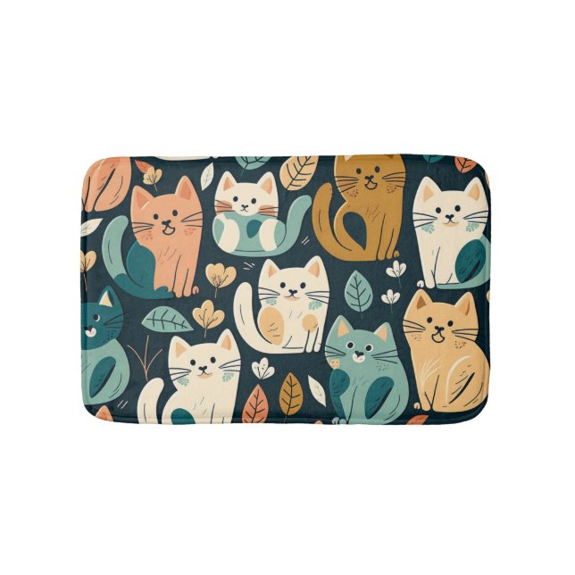Artsy Cat Pattern Cute Bath Mat (Front)