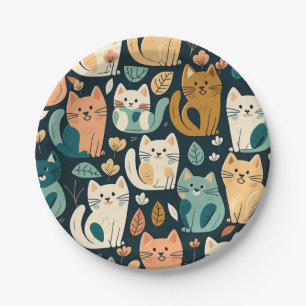 Artsy Cat Pattern Cute Paper Plate