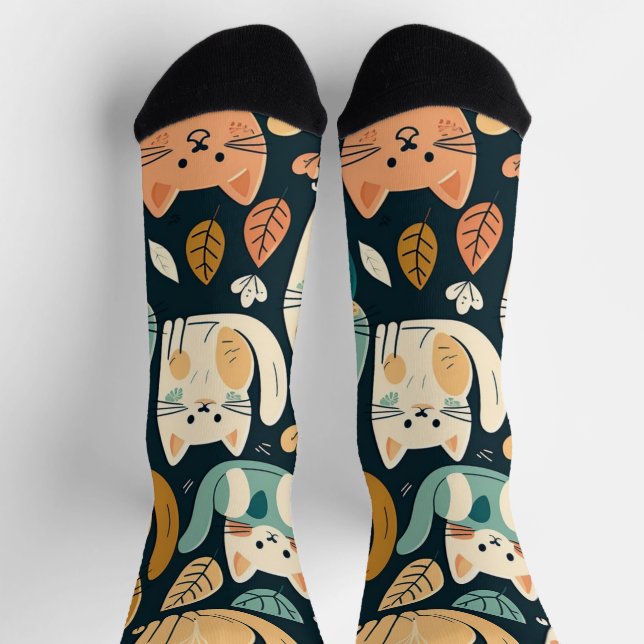 Artsy Cat Pattern Cute Socks (Top)