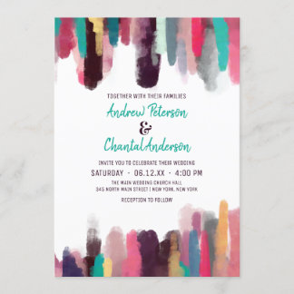 Artsy Chic Abstract Colourful Paint Smudge Wedding Invitation