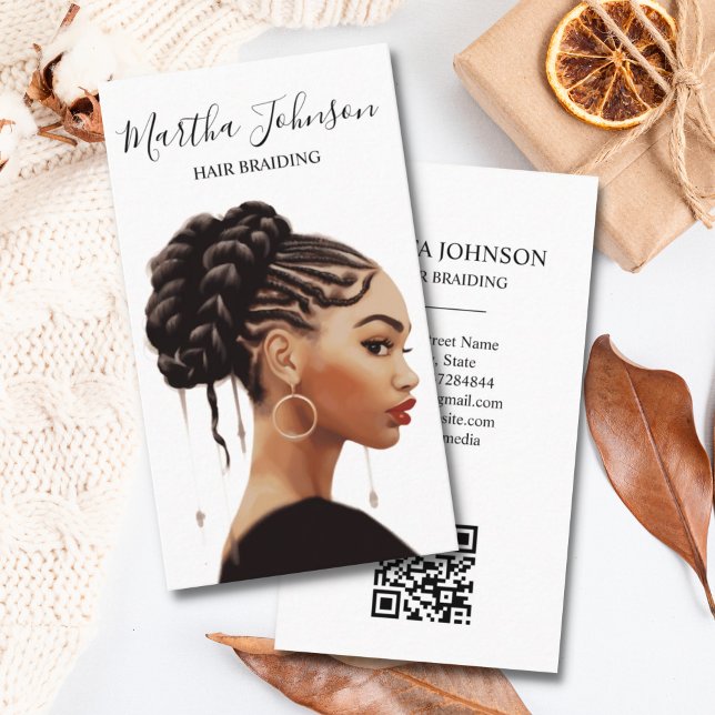 Artsy Chic Afro American Braids Braiding QR Code Business Card (Creator Uploaded)