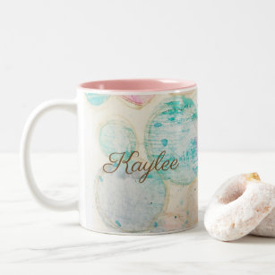 Artsy Circles Pastel Pink Blue Customise Name Two-Tone Coffee Mug