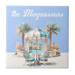 Artsy Coastal Custom House nr Beach cabana blue Ceramic Tile