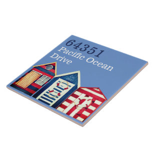 Artsy Coastal Custom House nr Beach huts blue Ceramic Tile