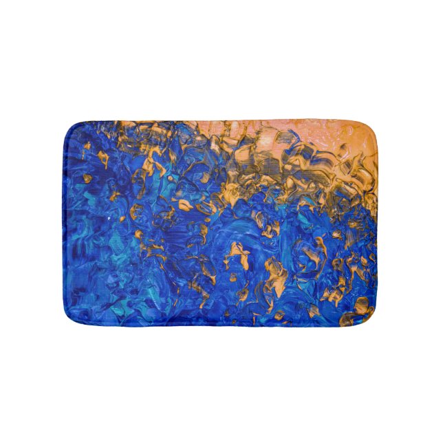 Artsy Cobalt Blue Golden Yellow Acrylic Painting Bath Mat (Front)