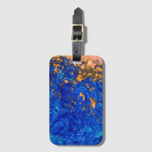 Artsy Cobalt Blue Golden Yellow Acrylic Painting Luggage Tag
