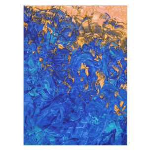 Artsy Cobalt Blue Golden Yellow Acrylic Painting Tablecloth