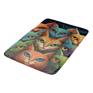 Artsy Colourful Cat Family 2 Selfie moode Bath Mat