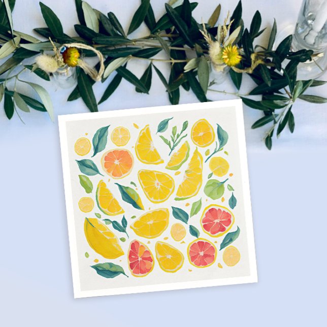 Artsy Colourful Citrus Fruits Watercolor Pattern Napkin (Creator Uploaded)