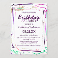 Artsy Colourful Gold Action Art Party Birthday