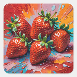Artsy Colourful Paint Splattered Strawberries Square Sticker