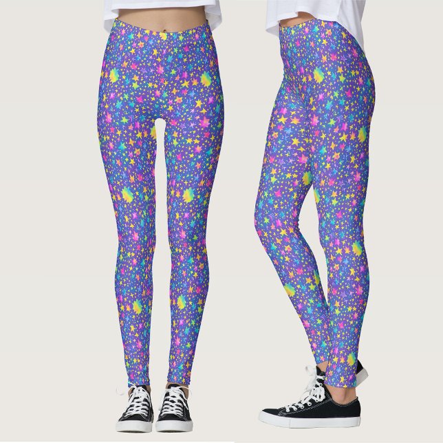  Artsy Colourful Stars Watercolor Pattern Purple Leggings (Creator Uploaded)