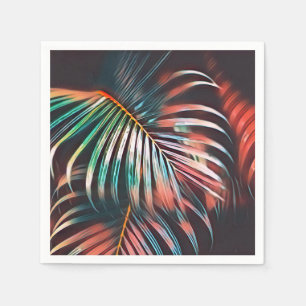 Artsy Coral and Teal Palm Leaves Decoupage Napkin