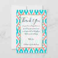 Artsy Coral Teal Abstract Ikat Geometric Pattern