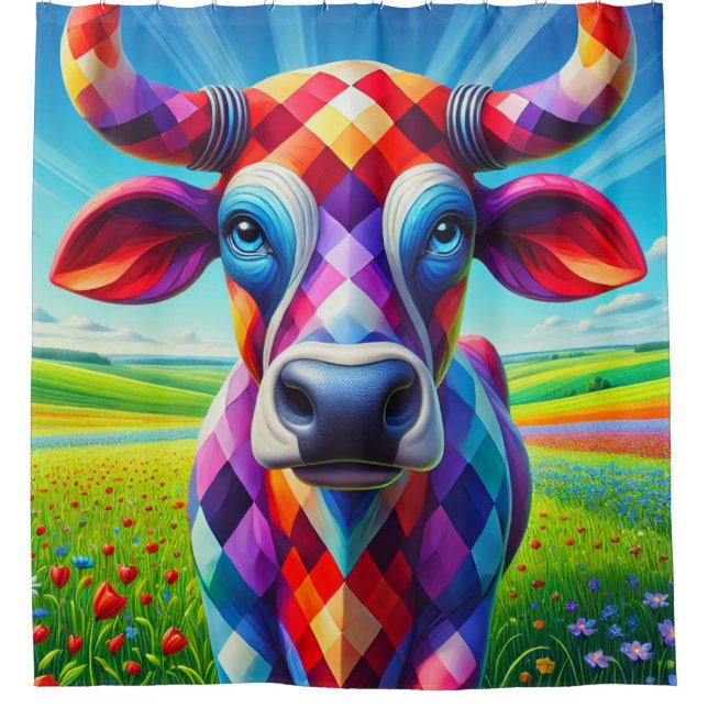 Artsy Cow Shower Curtain (Front)