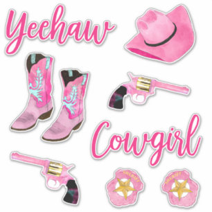 Artsy Cute Girly Pink Teal Cowgirl Watercolor
