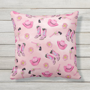 Artsy Cute Girly Pink Teal Cowgirl Watercolor Cushion