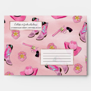 Artsy Cute Girly Pink Teal Cowgirl Watercolor Envelope