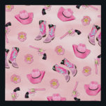 Artsy Cute Girly Pink Teal Cowgirl Watercolor Faux Canvas Print<br><div class="desc">Be a country cowgirl with this fun and playful design! It features a hand-drawn and hand-painted neon pink, bubblegum pink, mint green, and black watercolor cowgirl illustration pattern. These elements include cowboy hats cowgirl boots, revolver, and sheriff's badge on top of a pretty pink watercolor background. It's cool, unique, and...</div>