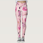 Artsy Cute Girly Pink Teal Cowgirl Watercolor Leggings<br><div class="desc">Be a country cowgirl with this fun and playful design! It features a hand-drawn and hand-painted neon pink, bubblegum pink, mint green, and black watercolor cowgirl illustration pattern. These elements include cowboy hats cowgirl boots, revolver, and sheriff's badge on top of a pretty pink watercolor background. It's cool, unique, and...</div>