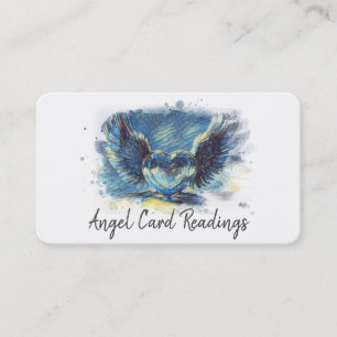 *~* Artsy Denim BLUE Heart Angel Wings AP78 QR Business Card