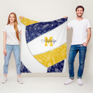 artsy doodle navy blue gold boho volleyball fleece blanket