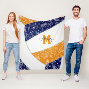 artsy doodle navy blue orange boho volleyball fleece blanket