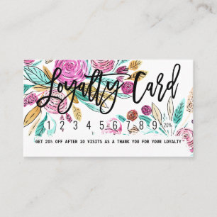 Artsy Elegant Pink Teal Floral Watercolor Loyalty Card
