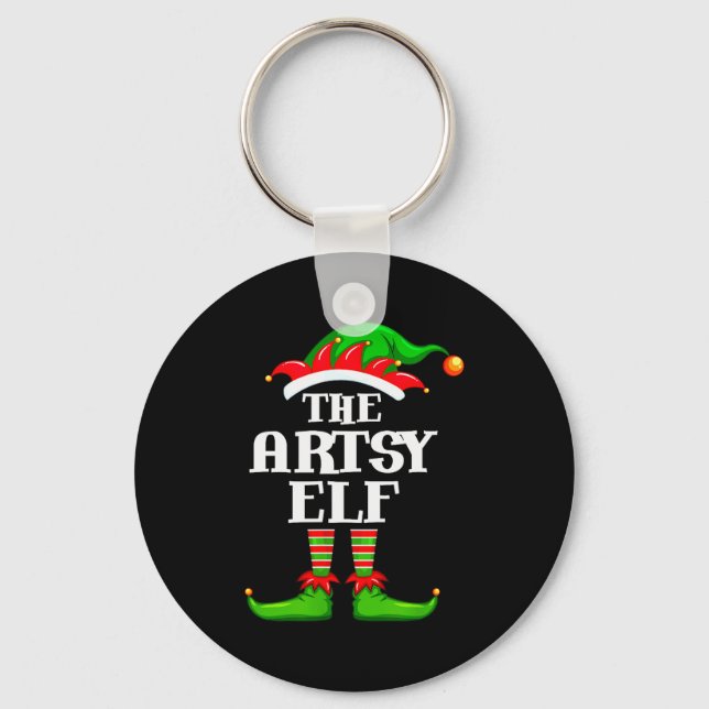 Artsy Elf Matching Family Group Christmas Party Py Key Ring (Front)