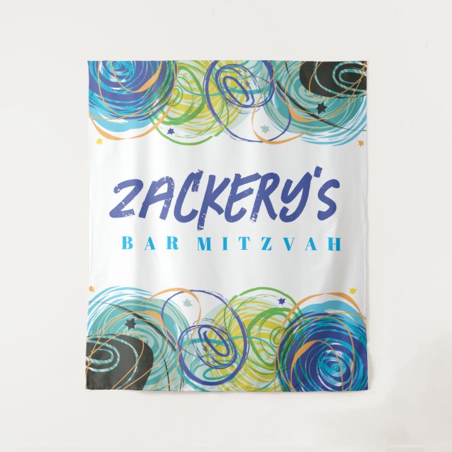 ARTSY FARTSY Bar Bat Mitzvah Photo Op Backdrop Tapestry (Front)
