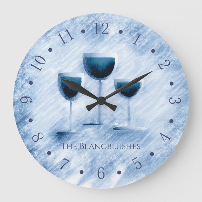 Artsy fartsy blue wine glass trio gourmet kitchen large clock (Front)