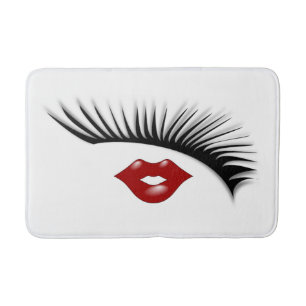 Artsy Feminine Chic Eyelashes & Lips Designer Bath Mat