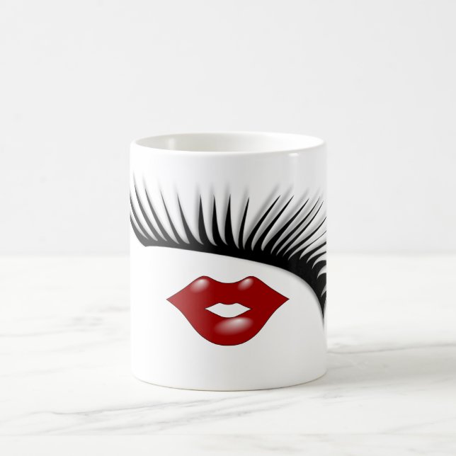 Artsy Feminine Chic Eyelashes & Lips Designer Coffee Mug (Center)