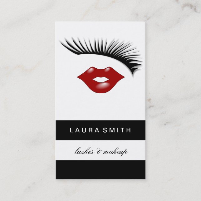 Artsy Feminine Chic Eyelashes & Red Lips Designer Business Card (Front)