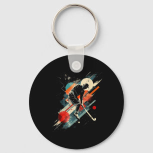 Artsy Field Hockey Player On Abstract Art Field Ho Key Ring