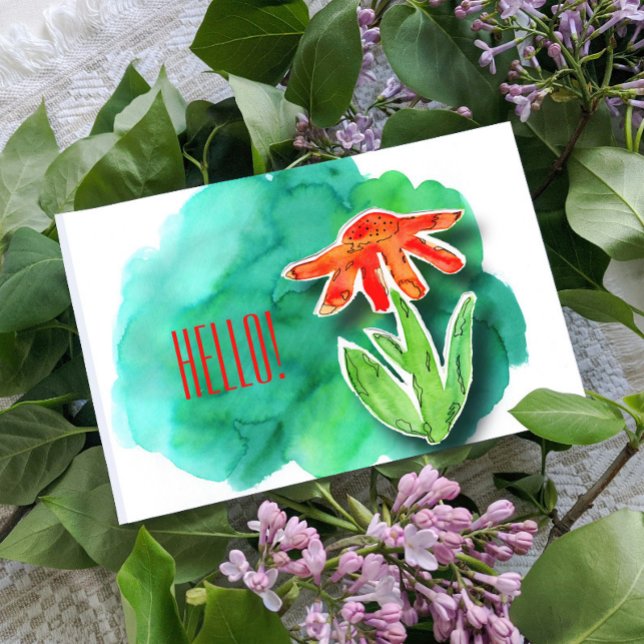 Artsy Floral Hello Green Watercolor Postcard (Creator Uploaded)