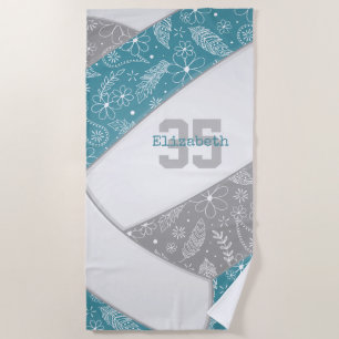artsy floral paisley pattern teal grey volleyball beach towel