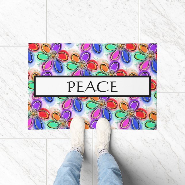 Artsy Flowers Peace Pattern Doormat (Indoor)