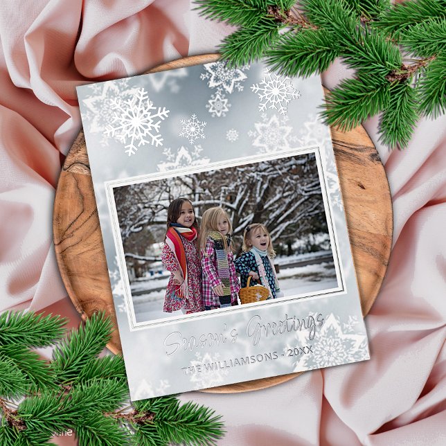 Artsy Frosty Winter Ice Crystals Silver Foil Holiday Postcard (Creator Uploaded)
